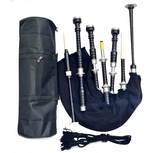 Premium Quality Scottish Highland Bagpipes Silver Mounts Black Velvet Cover Free Bag Instruction Book