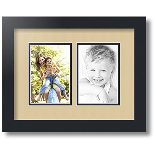 ArtToFrames Collage Photo Frame Double Mat with 2-4x6 inch Openings with Black Frame and Green Whisper Top Mat