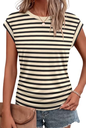 Image of Bliwov Womens Summer Tops Cap Sleeve Crew Neck Casual T Shirts