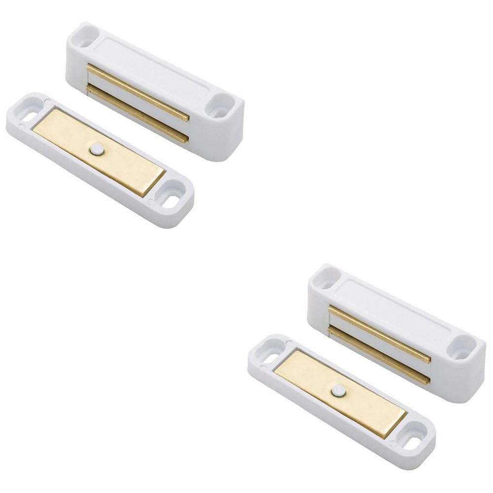 Loops Nylon White 2 Pack - Magnetic Cupboard Door Catch - 56Mm Warbrobe Unit Closer - White Nylon