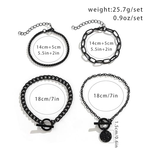 Slpytc 4Pcs Stackable Paperclip Bracelets Set for Women, Gothic Black Coin Bangles Double OT Clasp Toggle Bracelets Vintage Cuba Chain Hand by Slpytc - Used condition - Image 7