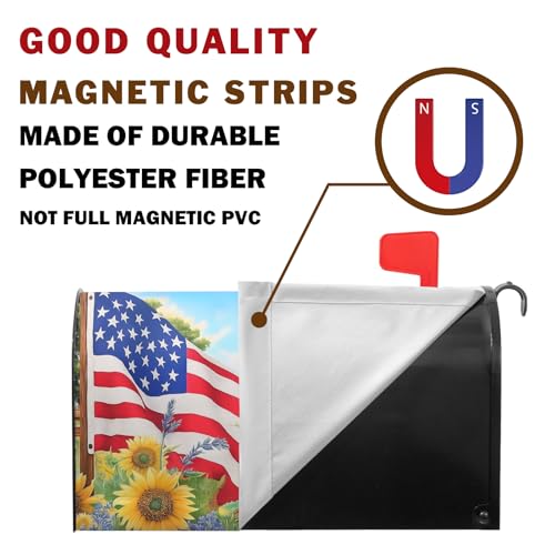Image of Beautiful Summer Sunflower Floral Mailbox Covers Magnetic 4th of July American Flags Mailbox Cover Standard Size 21 x 18 Inch Patriotic Mail Box Wraps for Farmhouse Garden Yard Decor