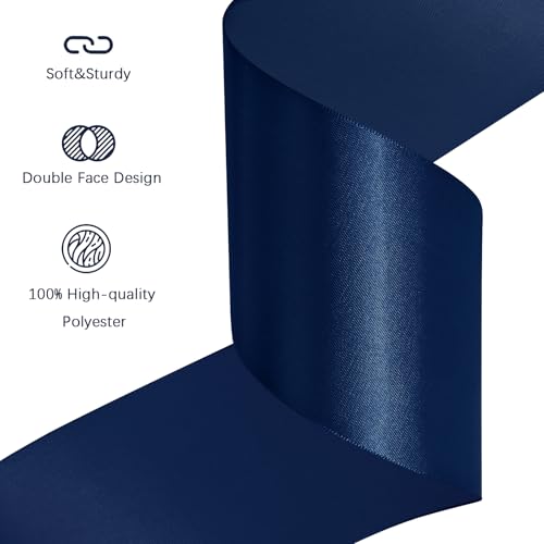 Image of Navy Blue Satin Ribbon 3 inch X 15 Yards Polyester Ribbon for Gift Wrapping Very Suitable for Weddings Party Hair Bow Invitation Decorations and More