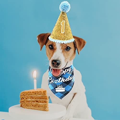 Pet Show Blue Cone Hat And Bandana Set Birthday Party Supplies For Boy Male Small Medium Large Dogs Cats Birthday Hat 0-9 Numbers #TOP6
