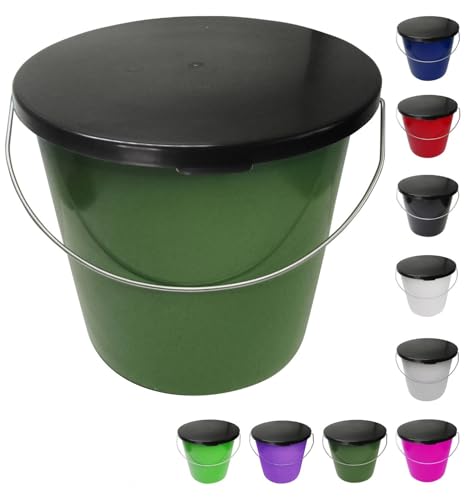 netproshop 5 Liter Eimer Klein mit schwarzem Deckel Lebensmittelecht mit Skala Futtereimer, Farbe:Dunkelgruen