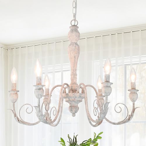 Fghpeft luzth 6 Light French Country Chandelier Farmhouse Distressed Wood