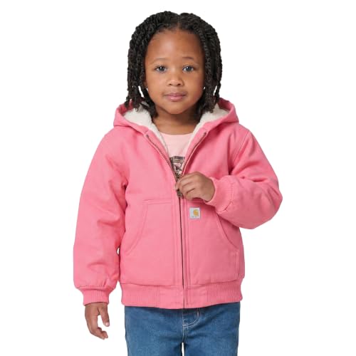 Image of Carhartt Baby Girls Sherpa-Lined Hooded Canvas Zip-Up Jacket