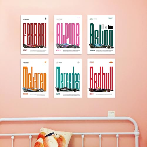 Image of CodersParadise Paper F1 Cars Wall Posters - Pack Of 6 | 8X12 Inch (A4 Size) | Wall Poster For Home Bedroom, Living Room Decor And Aesthetics | Included Glue Dots