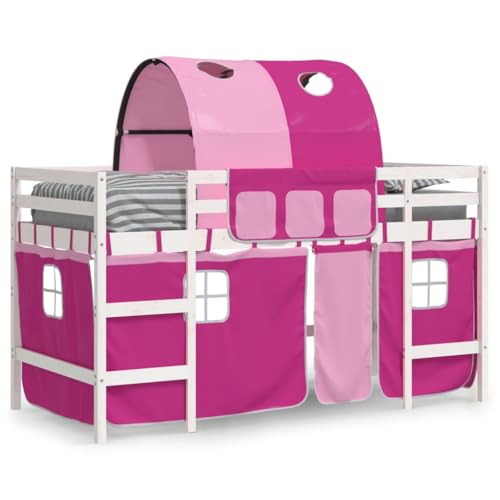 vidaXL Kinderhochbett, Hochbett mit Tunnel Vorhängen, Spielbett Bett für Kinder ab 6 Jahren, Kinderbett Etagenbett Stockbett, Rosa 80x200cm Massivholz Kiefer vidaXL Kinderhochbett, Hochbett mit Tunnel Vorhängen, Spielbett Bett für Kinder ab 6 Jahren, Kinderbett Etagenbett Stockbett, Rosa 80x200cm Massivholz Kiefer