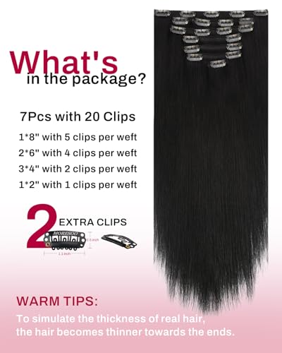 Image of Moresoo Black Clip in Hair Extensions Human Hair for Women 18 inch | Human hair clip in extensions, natural black, 120g 7pcs, remy human hair, straight texture, soft daily volume