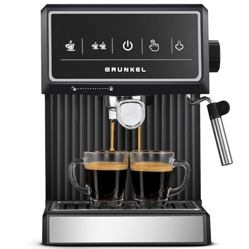 Grunkel Cafetera Espresso de 20 Bares, 850W, Panel Táctil/analogico con vaporizador orientable y brazo doble salida Depósito 1,8L (Digital) Grunkel Cafetera Espresso de 20 Bares, 850W, Panel Táctil/analogico con vaporizador orientable y brazo doble salida Depósito 1,8L (Digital)