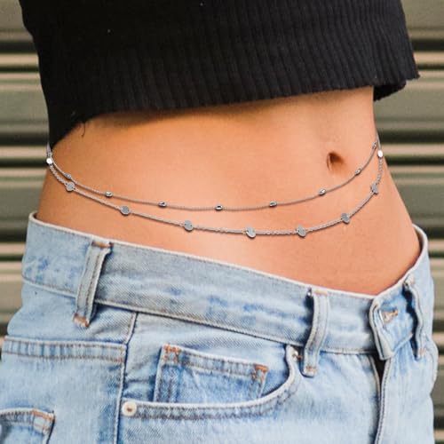Teaaha 2PCS 14k Silver Waist Chain Plated Layered Pearl Body Chains Beads Rope Pendant Belly Body Chain Belt, Dainty Boho Sexy Beach Bikini Waist Body Jewelry Accessories for Women - Image 5