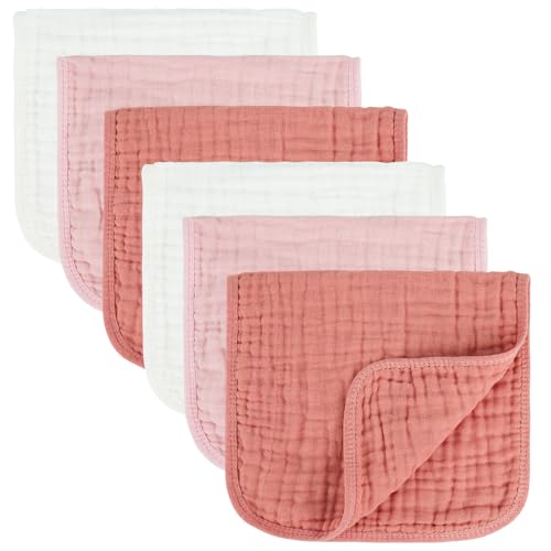 Image of MIGIOL Baby Burp Cloth 100% Cotton Newborn Cotton Muslin Burp Cloth 10x20 inches (White & Pink 6 Pieces)