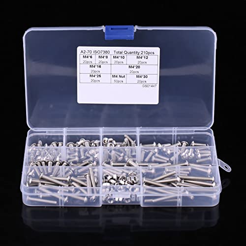 Kit tornillos acero inoxidable 304 hexagonal M4 210pcs miniatura 4