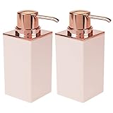 mDesign Square Plastic Refillable Liquid Soap Dispenser Pump Bottle for Bathroom Vanity Countertop, Kitchen Sink - Holds Hand/Dish Soap, Hand Sanitizer, Essential Oil - 2 Pack - Light Pink/Rose Gold