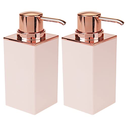 mDesign Square Plastic Refillable Liquid Soap Dispenser Pump Bottle for Bathroom Vanity Countertop, Kitchen Sink - Holds Hand/Dish Soap, Hand Sanitizer, Essential Oil - 2 Pack - Light Pink/Rose Gold