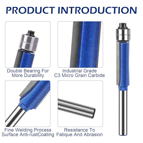 4 Pcs 1/4 Inch Shank Flush Trim Router Bit Set, Cutting Diameter 1/4" 5/16" 3/8" 1/2", Professional Woodworking Milling Cutter Tools with Bearing 3 4 Pcs 1/4 Inch Shank Flush Trim Router Bit Set, Cutting Diameter 1/4" 5/16" 3/8" 1/2", Professional Woodworking Milling Cutter Tools with Bearing - Image 3