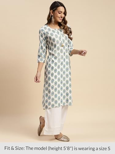 Image of rangita White Rayon Calf Length Printed A-line Kurti for Women | Kurta for Women