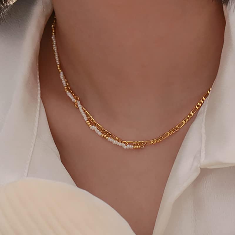 14K Gold Freshwater Pearl Choker Necklace for Women,Tiny Cultured White Pearl Beaded Chain,Fashion Jewelry Gift for Her - Image 4