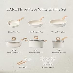 Carote 16 piece cookware set nonstick pots and pans induction cookware cooking set with frying pans saucepans saute pan  urban country home decor