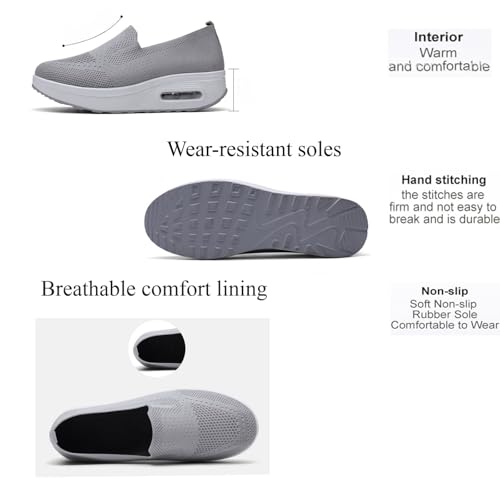 Women's Orthopedic Anti-Slip Sneakers,Summer Wedge Air Cushion Breathable Mesh Slip On Walking Shoes,Casual Wedge Sneakers.4