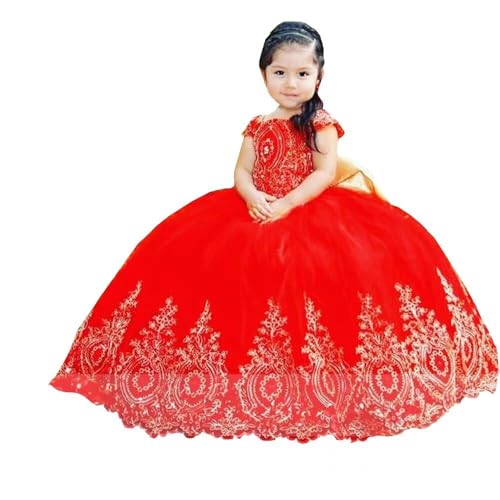 Gold Embroidered Lace Square Mini Quinceanera Dresses Toddlers Ball Gown Flower Girl Dress 2025