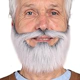 Honcloud Easy to Wear Fake Beard Novel Styles Suitable for Costume Matching Halloween Party (Silver Gray)