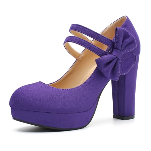 Image of MAIERNISI JESSI Women's Platform Mary Jane Pumps with Bow, 3.94 Inch Block Heel Dress Shoes