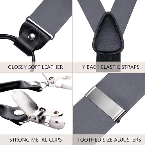 Image of Dubulle Suspender and Bow Tie for Men Paisley Solid Mens Suit Braces Pretied Bowtie and Handkerchief Cufflinks Formal Wedding