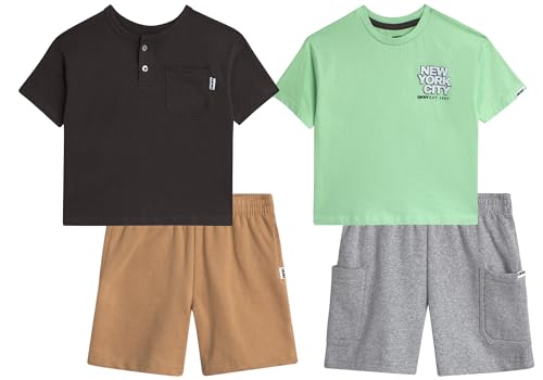 Image of DKNY Toddler Boys Short Sets - 4 Piece Short Sleeve Graphic Boys T Shirts and Matching Fleece Toddler Shorts Summer Clothes