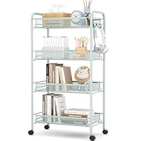 APEXCHASER 4-Tier Rolling Cart,Easy Assemble Mobile Storage Trolley On Wheels,Slide Out Utility Cart Shelving Units Kitchen Bathroom Laundry Room,Green