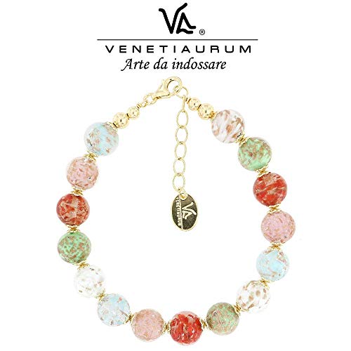 Venetiaurum - Bracciale Da Donna Con Perle Multicolore In Vetro Originale Di Murano E Argento 925 - Gioiello Made In Italy Certificato