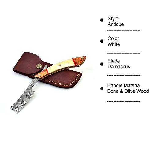 Damascus Straight Razor, Custom Shaving Blade For Men, Ready To Use, Damascus Steel Barber Approved Straight Edge Razor, Men’s Razor With Leather Case, Close Shave, Great Gift With Bone Handle #TOP2
