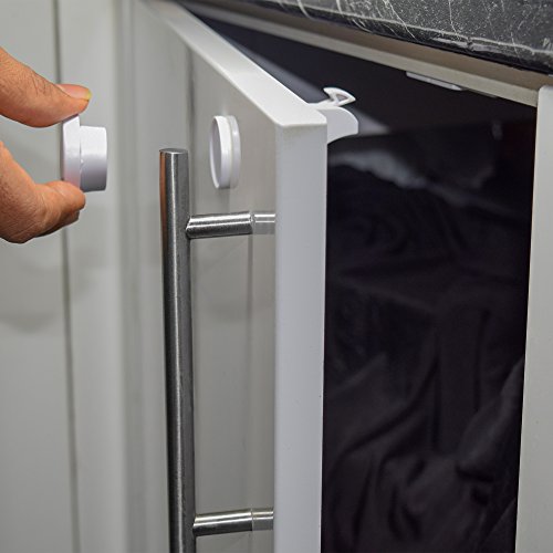 Baby and Child Safety Cabinet Locks Magnetic No Tools Or Screws Needed (8 Locks+2 Keys+8 Key Bases) Easy Installation & Completely Secure.