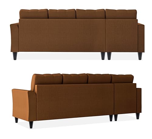 Image of Adorn India Maddox Tufted L Shape 6 Seater Sofa Set LHS (Brown) (3 Year Warranty)