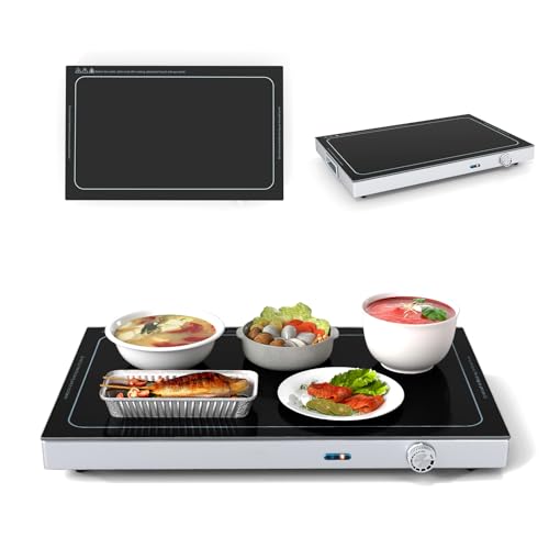 SOARS Chauffe Plat Électrique 300 W, Buffet Chauffant Température Réglable Max 120℃, Plateau 56,5 X 37 CM, avec Poignée Cachée, Surface en Verre Trempé, pour Diverses Tablewar, Maison, Fêtes