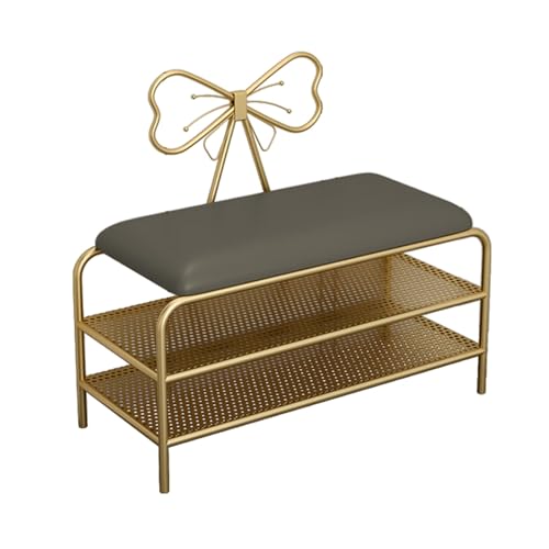 Banc à chaussures gris 80x45cm avec assise rembourrée pour entrée
