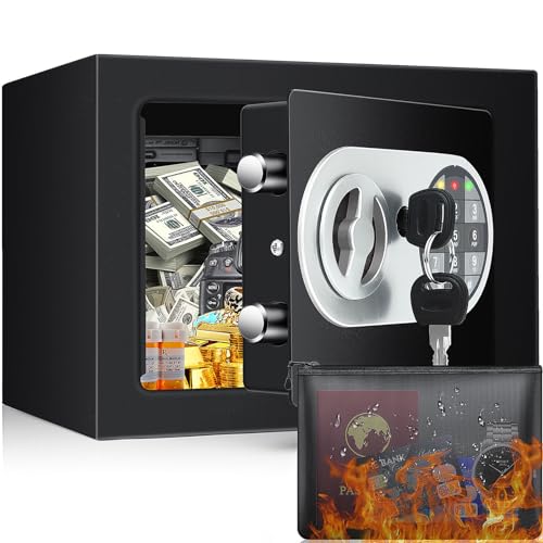Mejasg Piccola cassaforte per soldi con sacchetto ignifugo, cassetta di sicurezza digitale per la...