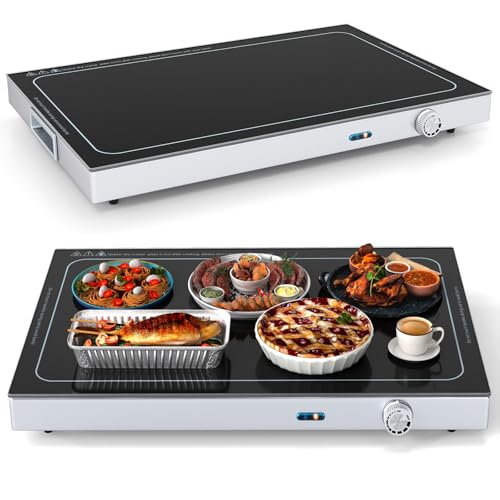 COSTWAY Large Food Warming Tray, Adjustable Temperature Electric Buffet Server Food Warmer with Cool-Touch Handle & Non-Slip Feet, Stainless Steel Dish Hot Plate for Table Countertop (56.5x37x6.5cm)