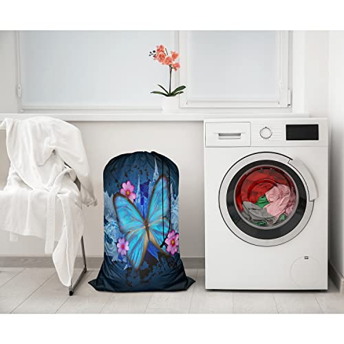 Swono Blue Butterfly Extra Large Laundry Bag With Drawstring Heavy Duty Travel Dirty Clothes Bag For Laundromat Household, Pink Floral Rip-Stop Laundry Hamper Liner, 28 X 40 Inch, Stroke Painting #TOP4