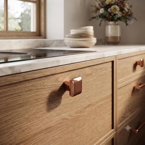 Image of JAGGER JAG401 Drawer Knobs for Home & Office - Durable and Elegant Stainless Steel Door Knob for Cabinets, Cupboards & Dressers (2, Rose Gold (Square))