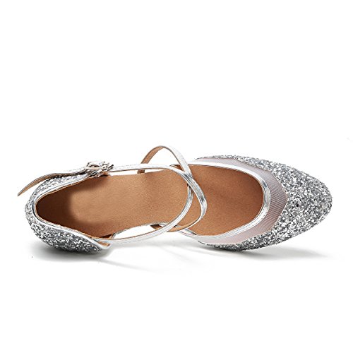 Minishion Women's T-Strap Dance Heels Glitter Salsa Ballroom Shoes Wedding Party Pumps3