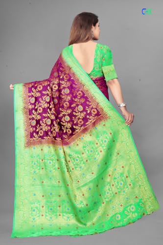 Image of Banarasi Art Silk Saree for Women with Floral Motifs & Dark Green Border for women