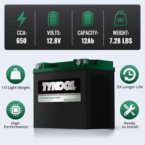 Image of TYKOOL LFP30L-BS-STD Lithium Battery, Replaces YTX30L-BS, 650CCA 12Ah Fits for Motorcycle UTV ATV PWC, Compatible with Harley Touring Road King Moto Guzzi 1000cc Polaris Ranger RZR 800,Digital Readout