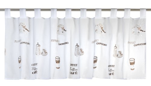 Elbersdrucke transparente Bistrogardine Espresso 06 weiß-braun 48x140 cm Scheibengardine Kurzgardine für Wohnzimmer Schlafzimmer Flur 172404 Cover