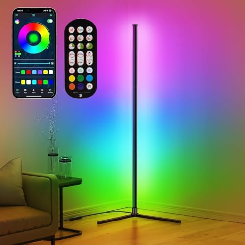 riyo Led Floor Lamp, RGB Corner Floor Lamp with APP and Remote Co...