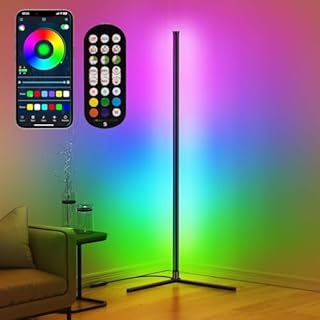 riyo Led Floor Lamp, RGB Corner Floor Lamp with APP and Remote Control, 16 Million Colors & 68+ Scene Color Changing Ambience Light with Music Sync for Living Room, Bedroom, Gaming Room Decor
