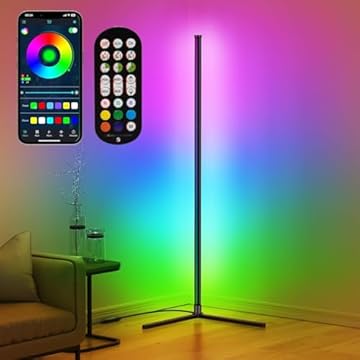 riyo Led Floor Lamp, RGB Corner Floor Lamp with APP and Remote Control, 16 Million Colors & 68+ Scene Color Changing Ambience Light with Music Sync for Living Room, Bedroom, Gaming Room Decor