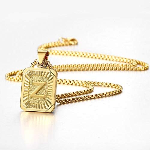 Trendsmax Initial A-Z Letter Pendant Necklace Mens Womens Capital Letter Yellow Gold Plated Stainless Steel Box Chain 22inch
