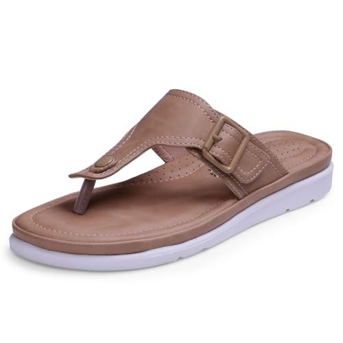 Image of DOCTOR EXTRA SOFT Womens Flat Memory Foam Slippers /Flip-Flops Fashion Stylish Casual Comfortable Diabetic Orthopedic Lightweight Synthetic Slip-On Sandals With Adjustable Buckle For Girls D-630